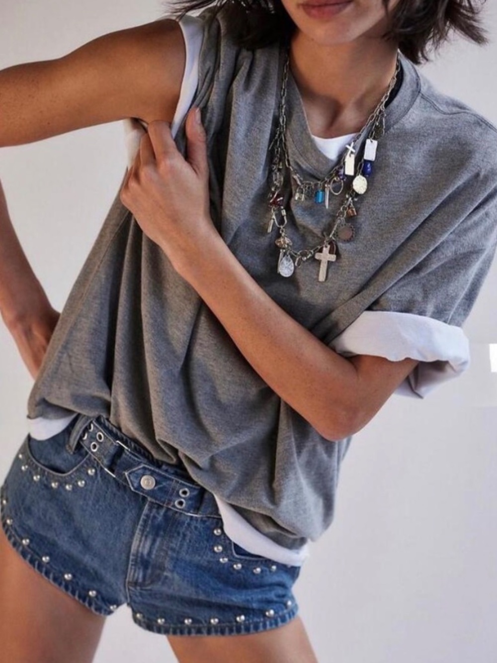 FREE PEOPLE Maxamillion Charm Cross My Heart Necklace In Silver NWOT - Picture 5 of 5